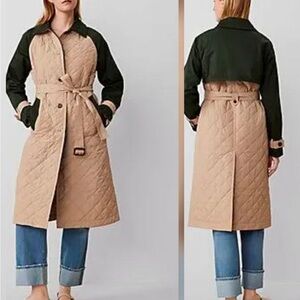 Ann Taylor Tan and Dark Green Trench Coat